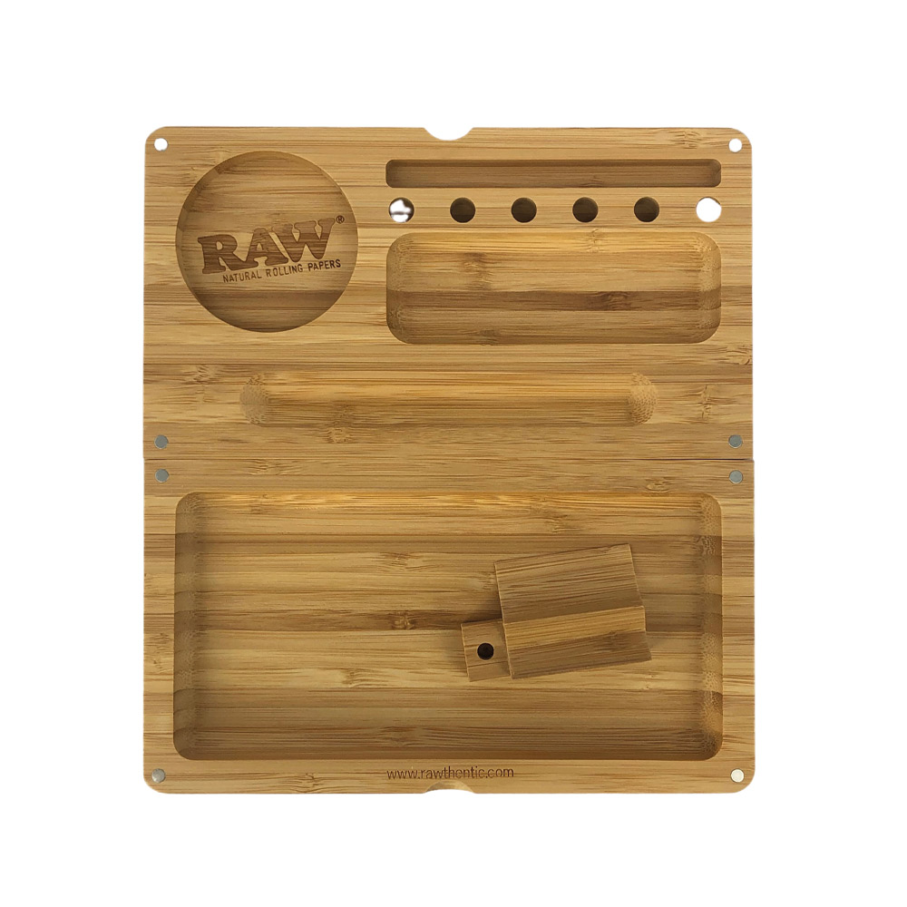 Raw Bamboo Back Flip Rolling Tray With Magnet