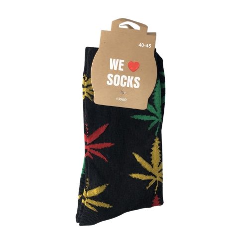 Sok 4 M Sokken Lang maat 40/45 Zwart met rasta blad
