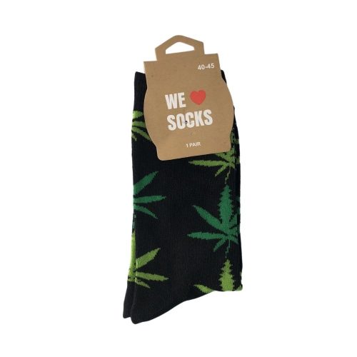 Sok 5 M Sokken Lang Maat 40/45 Zwart met Mix Groen Blad