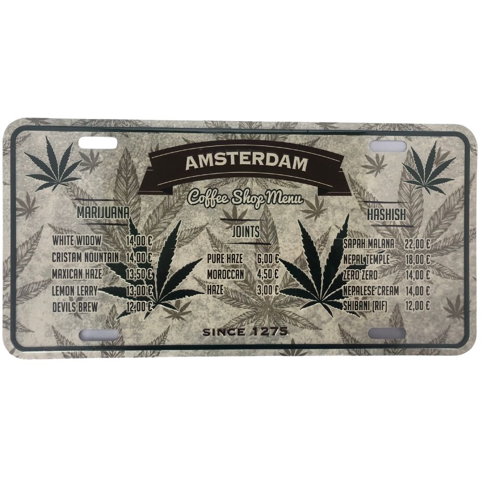 License Plate 13 White Coffeeshop Menu Leaf