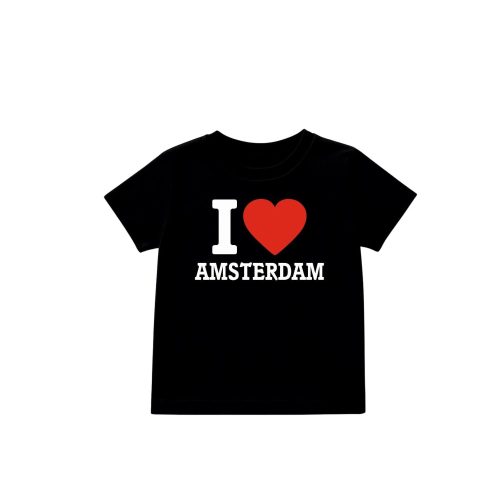 T Shirt I Love Amsterdam Zwart Kind (128)